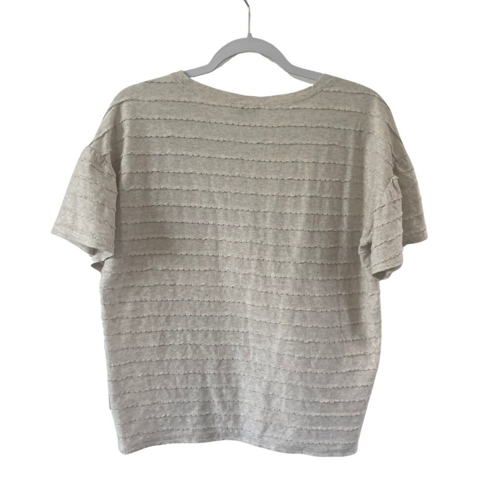 Loft  Short Sleeved Top With Scallop Stripes M Heathered Oatmeal stretch NWOT - Picture 2 of 5